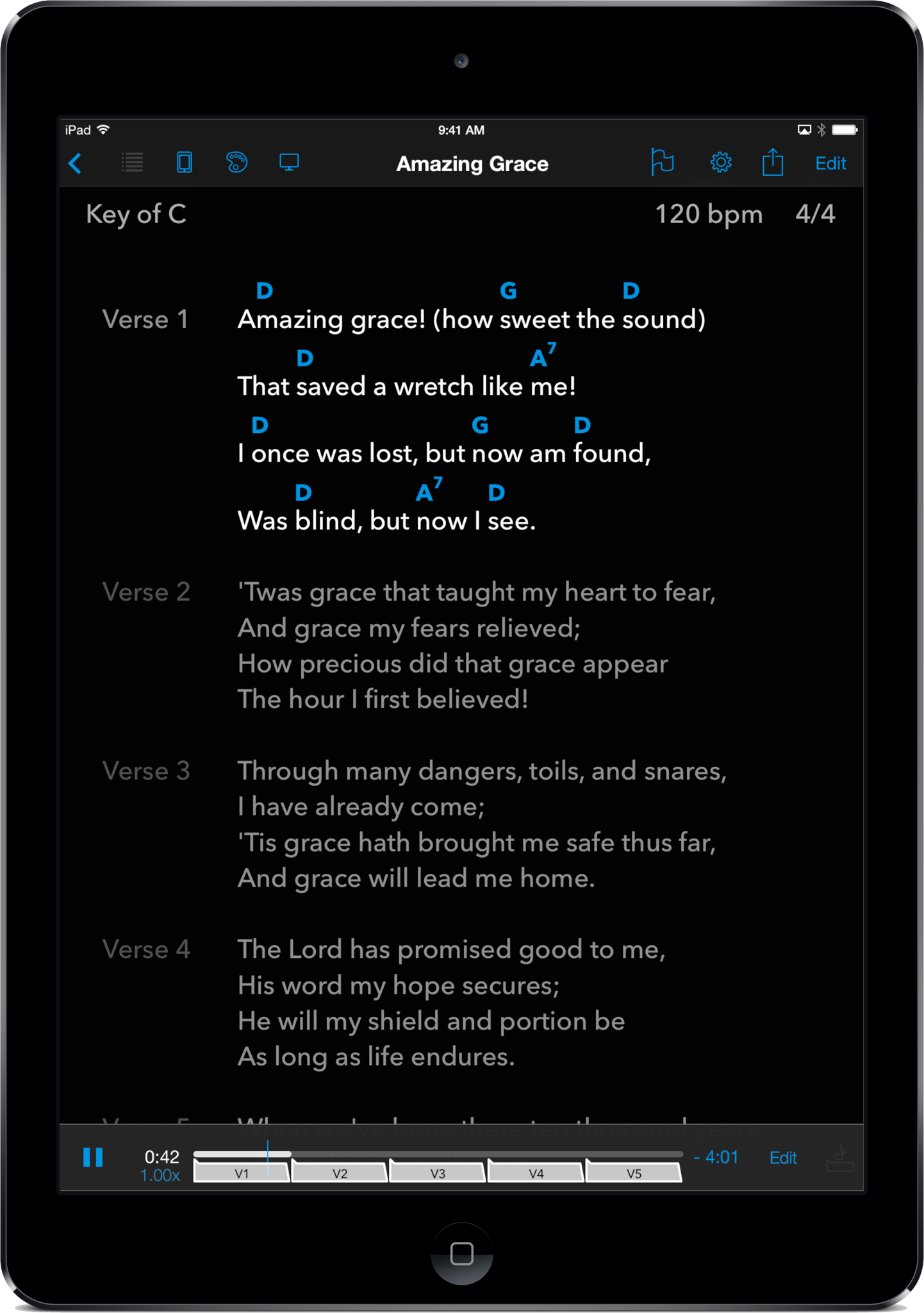 SongSheet Pro's perform view
